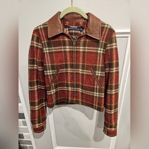 Ralph Lauren Women's Plaid Bomber Jacket - Maroon and Brown. Size 2